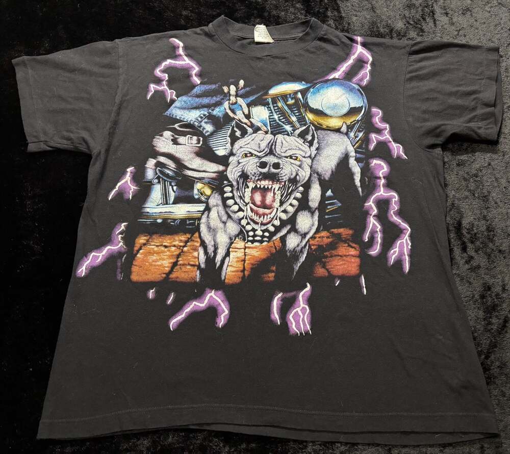 Men XL Vintage 90s American Thunder Pitbull Biker  Tshirt